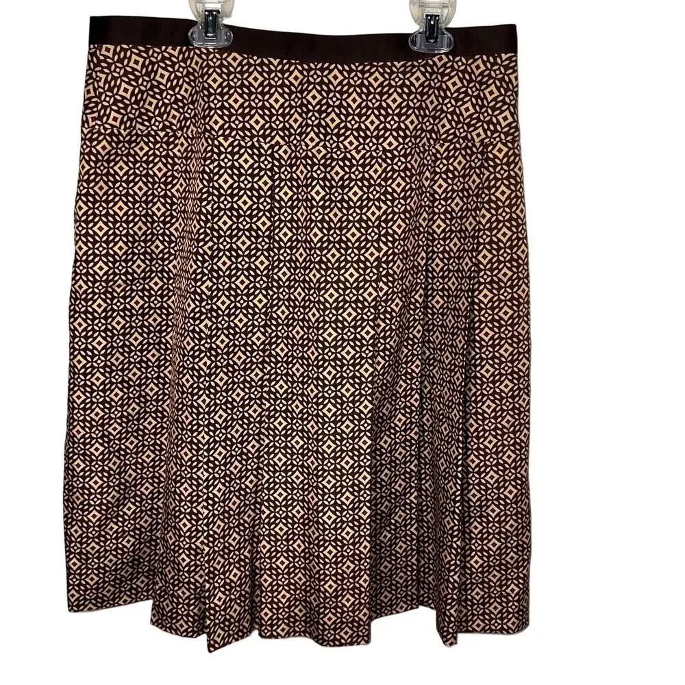 Anne Klein 12, pleated A-line geometric 100% silk rear zip latch midi skirt 